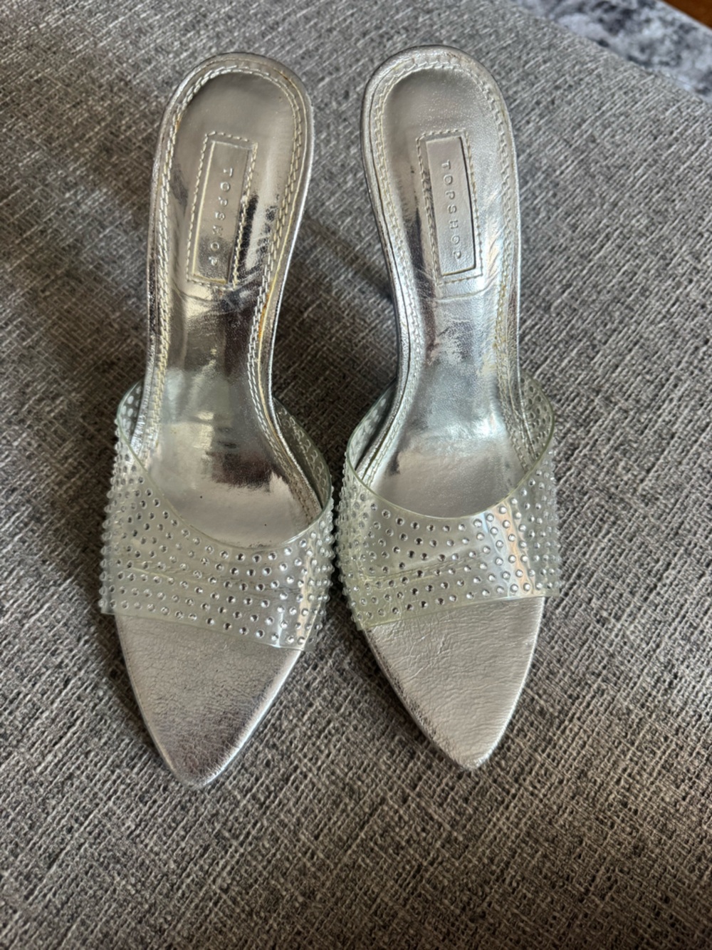 Topshop Silver Rhinestone Clear Slide Sandals